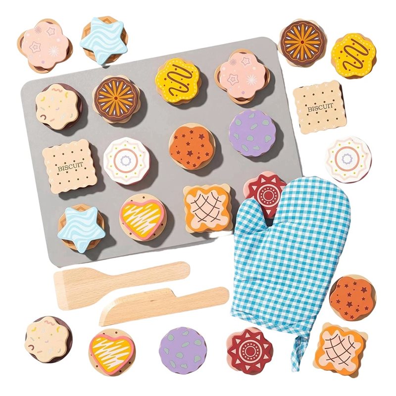 Baking Kitchen For Kids - WOWFU-Wooden Cookie Play Food Set For