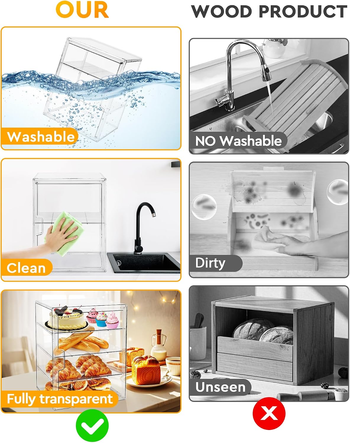 Pastry Display Case,Bread Box  - огляд і ціна Kitchen Baking Storage Containers